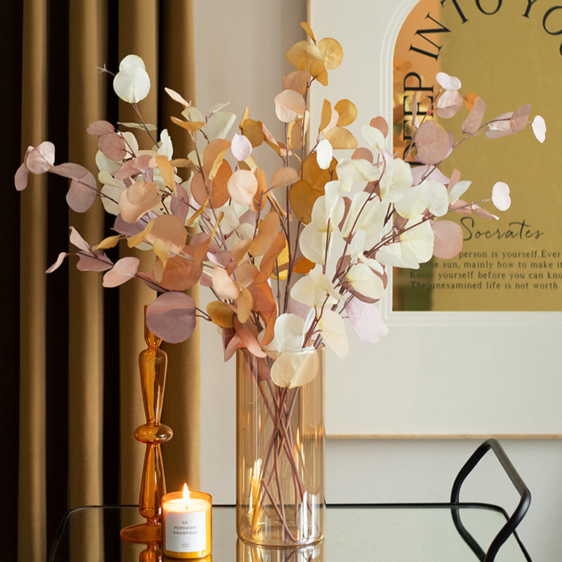 Rudens mākslīgais augs Mākslīgās lapas Eikalipta garie zari Kāzu mājas dekorēšana Zīda ziedi Viltus augi DIY sienu izkārtojums