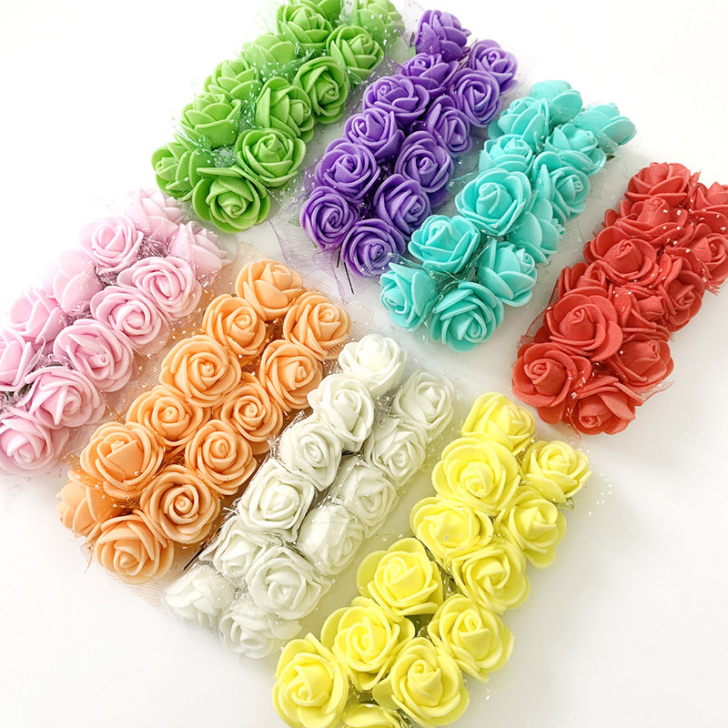 144τμχ 2cm Τεχνητός Μίνι Αφρός Τριαντάφυλλο Μπουκέτο Λουλούδι Γάμος Διακόσμηση λουλουδιών Scrapbooking Ψεύτικα λουλούδια στεφάνι DIY Craft Gifts