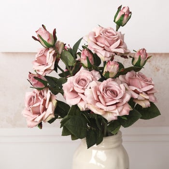НОВО красиви големи розови клони цветя от изкуствена коприна сватбена украса за дома ретро есен големи рози бели фалшиви цветя декор