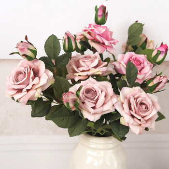 НОВО красиви големи розови клони цветя от изкуствена коприна сватбена украса за дома ретро есен големи рози бели фалшиви цветя декор