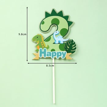 Dinosaur Palm Leaves Cake Toppers Happy Birthday Jungle Safari Party Decor Green Number 1 2 3 4 5 Years Kids Party Decor Cake