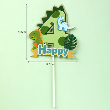 Dinosaur Palm Leaves Cake Toppers Happy Birthday Jungle Safari Party Decor Green Number 1 2 3 4 5 Years Kids Party Decor Cake