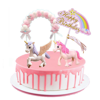 Ükssarviku koogitops Miniatuurne Pegasuse vikerkaarekuju, naine, inglitiivad, sünnipäeva pulmakoogi kaunistus