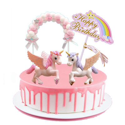 Ükssarviku koogitops Miniatuurne Pegasuse vikerkaarekuju, naine, inglitiivad, sünnipäeva pulmakoogi kaunistus