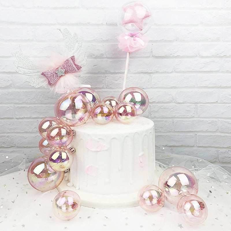 3/4/5 buc Bubble Balls Cake Topper Transparente, Colorate, Din Plastic, Decor Tort, Crăciun, Nunta, Zile de Naștere, Ornamente pentru Coacere