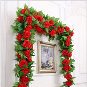 250 cm/tétel Silk Roses Ivy Vine zöld levelekkel otthoni esküvői dekorációhoz Hamis levél barkácsolás Lógófüzér művirágok