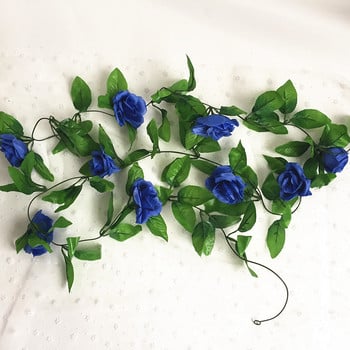 250 εκατοστά/παρτίδα Silk Roses Vine Vine with Green Leaves for Home Wedding Diy Fake leaf diy Κρεμαστά τεχνητά λουλούδια γιρλάντα