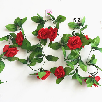 250 εκατοστά/παρτίδα Silk Roses Vine Vine with Green Leaves for Home Wedding Diy Fake leaf diy Κρεμαστά τεχνητά λουλούδια γιρλάντα