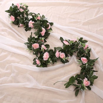 копринени изкуствени розови лози висящи цветя за декорация на стени ратан фалшиви растения листа гирлянди романтична сватбена декорация на дома