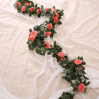 копринени изкуствени розови лози висящи цветя за декорация на стени ратан фалшиви растения листа гирлянди романтична сватбена декорация на дома