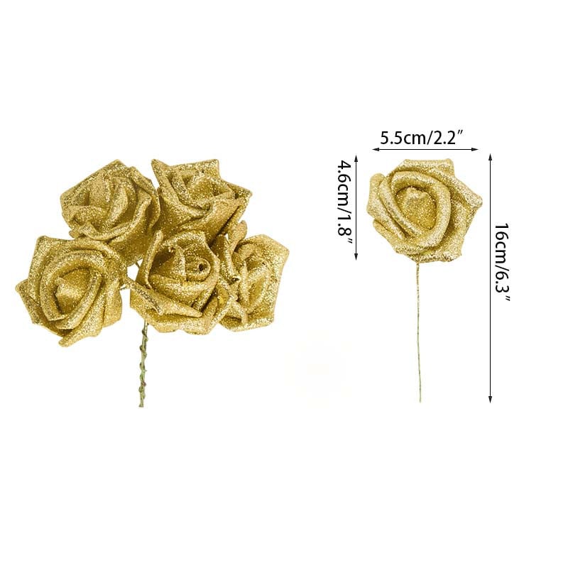 10-36 buc Sclipici Trandafir Roșu Roșu Roz Aur Buchet de flori din spumă de trandafir artificială Decorare pentru petrecere de nuntă Buchet fals