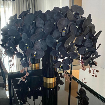 8 глави голям копринен изкуствен цветен клон орхидея фаленопсис черен бордо сватбен домашен декор цветя саксийна орхидея на едро
