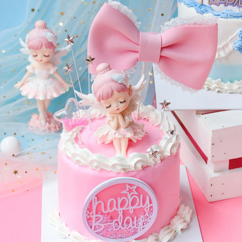 Балерина Декорация на ангелска торта Момиче за кръщене Честит рожден ден Торти за торта Лък Топпер за кексчета Baby Shower Сувенири за парти