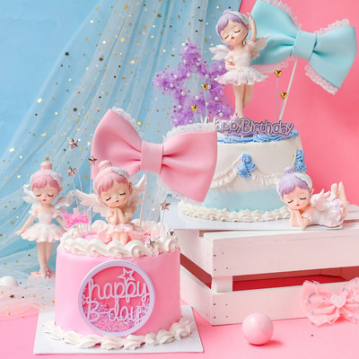 Baleriiniingli koogikaunistus Ristimistüdruk Palju õnne sünnipäevaks Tordipead Bow Cupcake Topper Baby Shower Party eelised