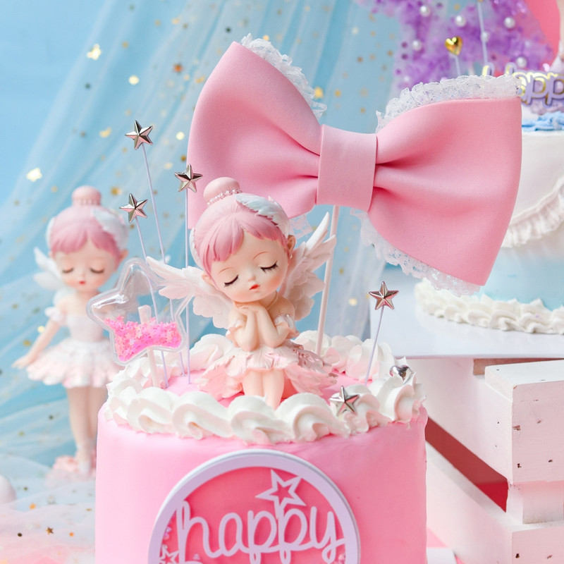 Balerina angyal tortadísz Keresztelő lány Boldog születésnapot Tortafeltétek masni Cupcake Topper Baby Shower Party Favors