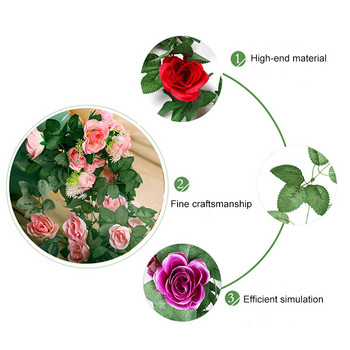 Τεχνητό λουλούδι Rattan Ψεύτικο φυτό Διακόσμηση Τοίχου Κρεμαστά Τριαντάφυλλα Λουλούδι Διακόσμηση σκηνικού για γάμο στο σπίτι