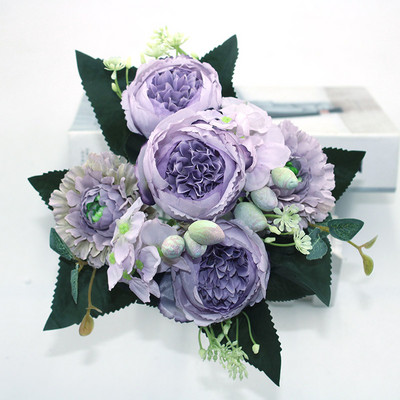 Buchet de flori artificiale bujor de mătase roz trandafir 2021 5 capete mari 4 boboci flori false ieftine, potrivite pentru decorul nunții de familie