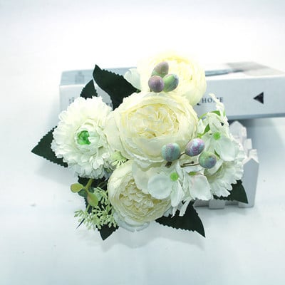 Buchet de flori artificiale bujor de mătase roz trandafir 2021 5 capete mari 4 boboci flori false ieftine, potrivite pentru decorul nunții de familie