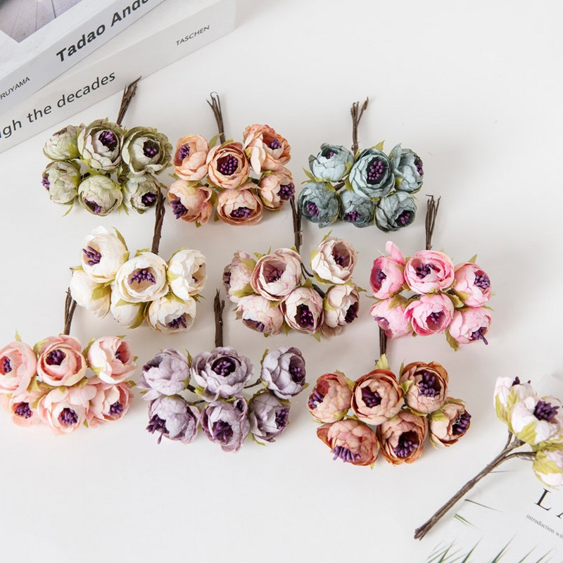 12 ΤΕΜ. Τεχνητά λουλούδια Χριστουγεννιάτικα στολίδια για αξεσουάρ σπιτιού Stamen Γαμήλια ανθοδέσμη γιρλάντα DIY Δώρα Μεταξωτά τριαντάφυλλα τσαγιού Μπουμπούκια