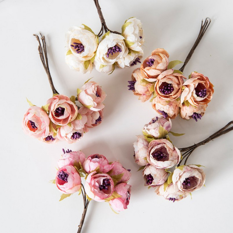 12 ΤΕΜ. Τεχνητά λουλούδια Χριστουγεννιάτικα στολίδια για αξεσουάρ σπιτιού Stamen Γαμήλια ανθοδέσμη γιρλάντα DIY Δώρα Μεταξωτά τριαντάφυλλα τσαγιού Μπουμπούκια