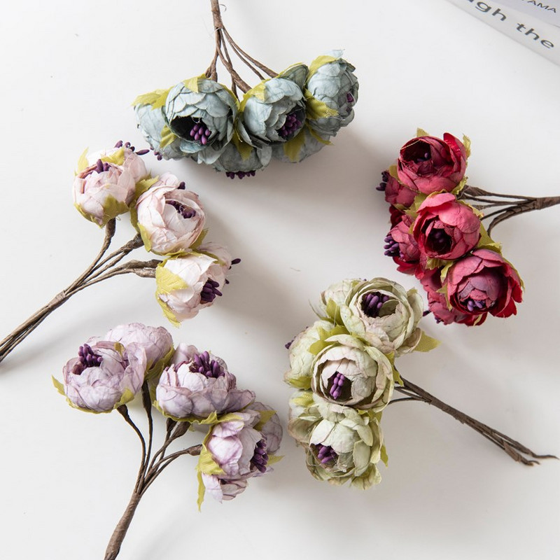 12 ΤΕΜ. Τεχνητά λουλούδια Χριστουγεννιάτικα στολίδια για αξεσουάρ σπιτιού Stamen Γαμήλια ανθοδέσμη γιρλάντα DIY Δώρα Μεταξωτά τριαντάφυλλα τσαγιού Μπουμπούκια