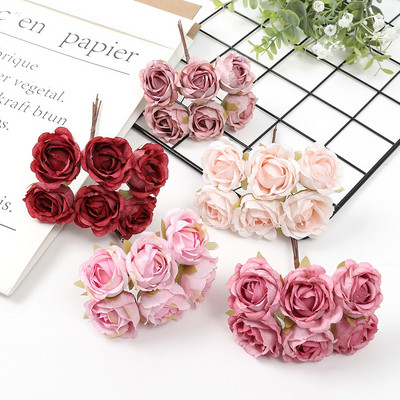 6 buc 4 cm mini flori artificiale buchet de trandafiri de mătase Aranjare florală bricolaj coroană florală decor pentru perete coroană decorare nuntă