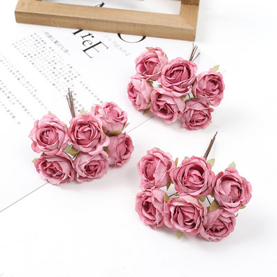 6 buc 4 cm mini flori artificiale buchet de trandafiri de mătase Aranjare florală bricolaj coroană florală decor pentru perete coroană decorare nuntă