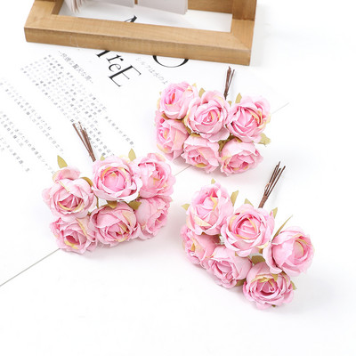 6 buc 4 cm mini flori artificiale buchet de trandafiri de mătase Aranjare florală bricolaj coroană florală decor pentru perete coroană decorare nuntă