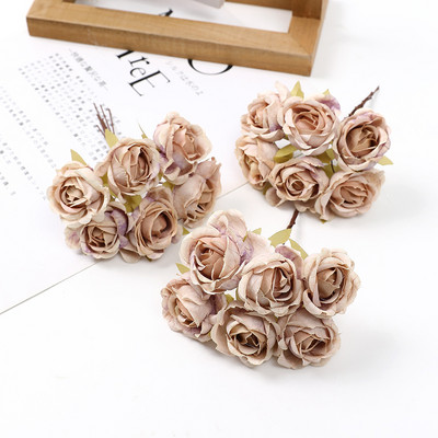 6 buc 4 cm mini flori artificiale buchet de trandafiri de mătase Aranjare florală bricolaj coroană florală decor pentru perete coroană decorare nuntă