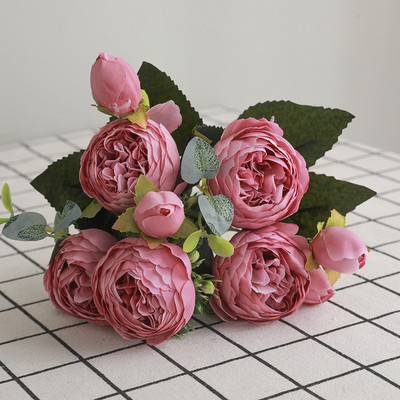 30 cm rozā rozā zīda peonijas mākslīgo ziedu pušķis 5 lielas galvas un pumpuri Lēti viltus ziedi mājas kāzu dekorēšanai iekštelpās