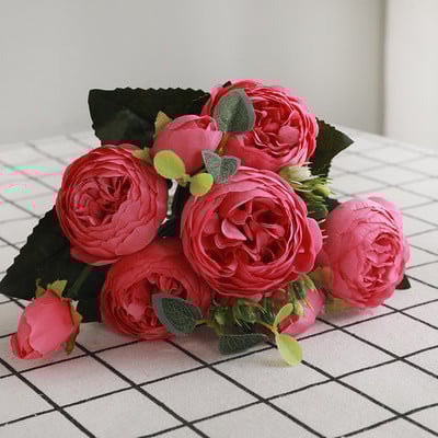 30 cm rozā rozā zīda peonijas mākslīgo ziedu pušķis 5 lielas galvas un pumpuri Lēti viltus ziedi mājas kāzu dekorēšanai iekštelpās