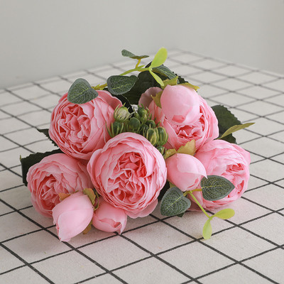 30 cm rozā rozā zīda peonijas mākslīgo ziedu pušķis 5 lielas galvas un pumpuri Lēti viltus ziedi mājas kāzu dekorēšanai iekštelpās