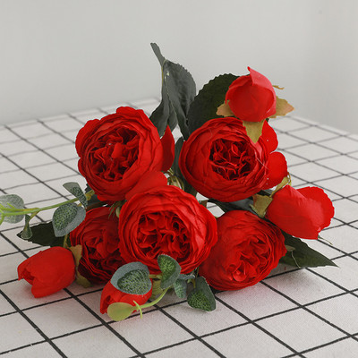 30 cm rozā rozā zīda peonijas mākslīgo ziedu pušķis 5 lielas galvas un pumpuri Lēti viltus ziedi mājas kāzu dekorēšanai iekštelpās