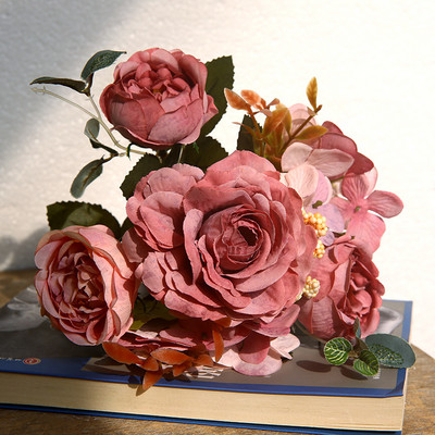 30 cm rozā rozā zīda peonijas mākslīgo ziedu pušķis 5 lielas galvas un pumpuri Lēti viltus ziedi mājas kāzu dekorēšanai iekštelpās