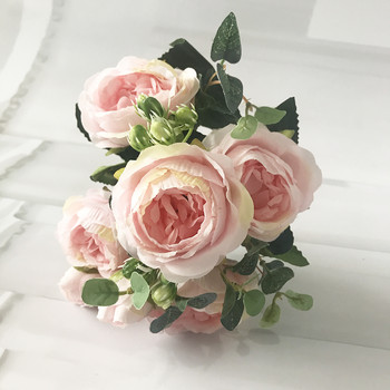 2022 Красива роза Божур Изкуствени копринени цветя Малък букет от цветя Домашно парти Пролетна сватбена украса Фалшиво цвете