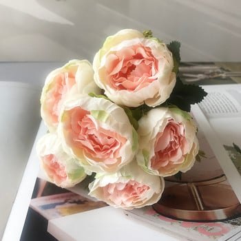 2022 Красива роза Божур Изкуствени копринени цветя Малък букет от цветя Домашно парти Пролетна сватбена украса Фалшиво цвете