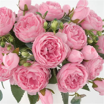 1 пакет Букет от копринени божури Аксесоари за декорация на дома Сватбени партита Скрапбук фалшиви растения направи си сам помпони изкуствени рози цветя