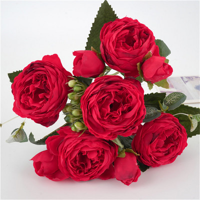 1 saišķis zīda peoniju pušķis mājas dekorēšanas aksesuāri kāzu ballīte albums viltoti augi, mākslīgie rožu ziedi