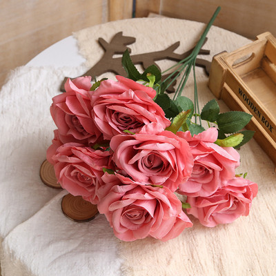 10 κεφαλές/μάτσο τεχνητό μπουκέτο τριαντάφυλλο Νύφη που κρατά λουλούδια Γάμος λουλουδάτη διάταξη Αξεσουάρ δωματίου Διακόσμηση σπιτιού Φωτογραφία στηρίγματα