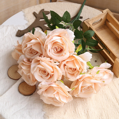 10 κεφαλές/μάτσο τεχνητό μπουκέτο τριαντάφυλλο Νύφη που κρατά λουλούδια Γάμος λουλουδάτη διάταξη Αξεσουάρ δωματίου Διακόσμηση σπιτιού Φωτογραφία στηρίγματα