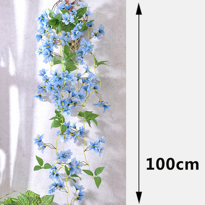 Művirág Morning Glory szimuláció Téli jázmin Hamis növény Virág Szőlő DIY Esküvői fali akasztó Otthoni kert dekoráció