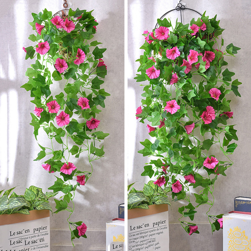 Művirág Morning Glory szimuláció Téli jázmin Hamis növény Virág Szőlő DIY Esküvői fali akasztó Otthoni kert dekoráció