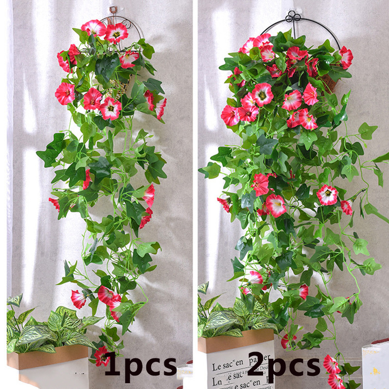 Művirág Morning Glory szimuláció Téli jázmin Hamis növény Virág Szőlő DIY Esküvői fali akasztó Otthoni kert dekoráció