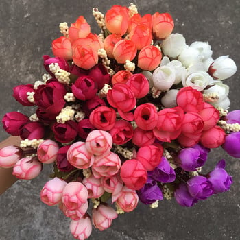 Colorful Silk Flowers изкуствено цвете 15 глави Mini Rose Home Decor за сватба малки рози букет декорация