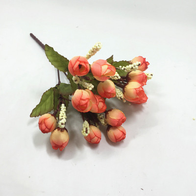 Spalvingos šilko gėlės dirbtinės gėlės 15 galvų Mini Rose namų dekoras vestuvių mažų rožių puokštės dekoravimui