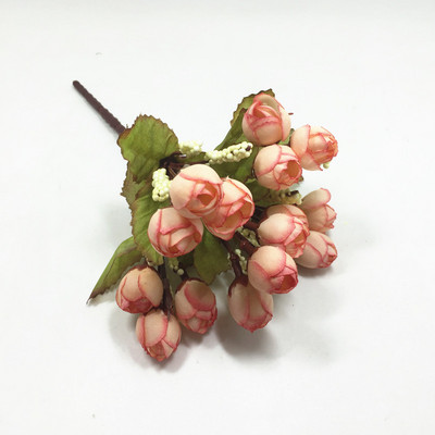 Spalvingos šilko gėlės dirbtinės gėlės 15 galvų Mini Rose namų dekoras vestuvių mažų rožių puokštės dekoravimui