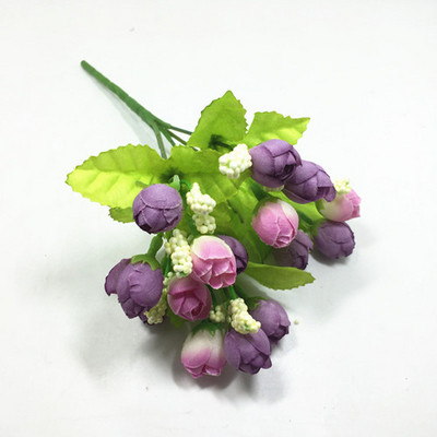 Spalvingos šilko gėlės dirbtinės gėlės 15 galvų Mini Rose namų dekoras vestuvių mažų rožių puokštės dekoravimui