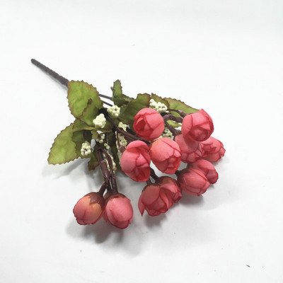 Spalvingos šilko gėlės dirbtinės gėlės 15 galvų Mini Rose namų dekoras vestuvių mažų rožių puokštės dekoravimui