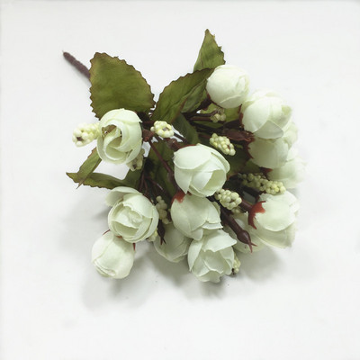 Spalvingos šilko gėlės dirbtinės gėlės 15 galvų Mini Rose namų dekoras vestuvių mažų rožių puokštės dekoravimui