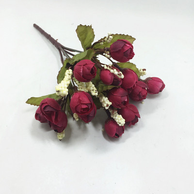 Spalvingos šilko gėlės dirbtinės gėlės 15 galvų Mini Rose namų dekoras vestuvių mažų rožių puokštės dekoravimui